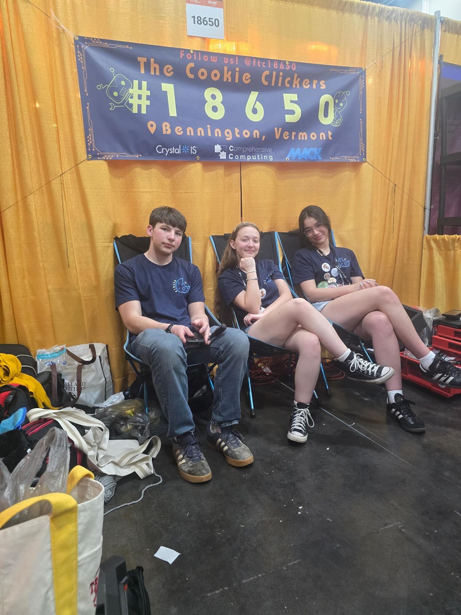 Team 18650 members Nolan, Jenna, and Althea at FIRST Championship Houston 2026