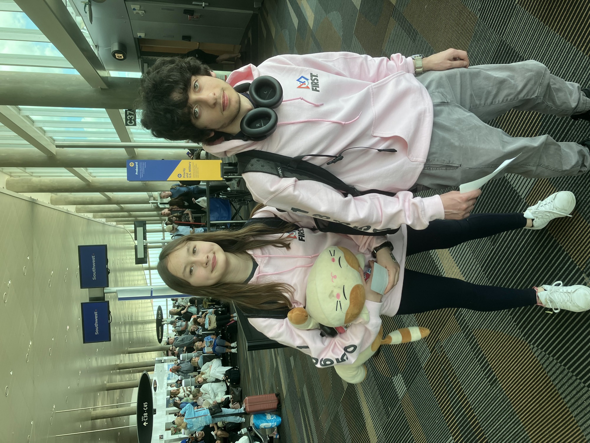 Team 18650 traveling through the airport on the way to FIRST Championship Houston 2026