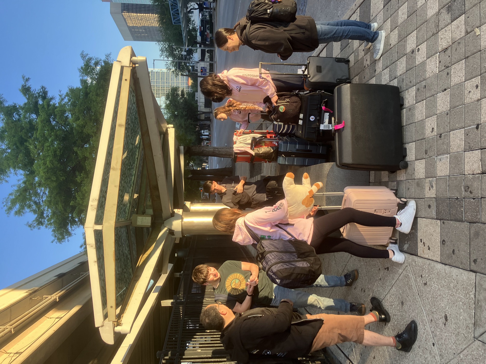 Team 18650 waiting for the 500 Downtown Direct airport bus on the last day of FIRST Championship Houston 2026