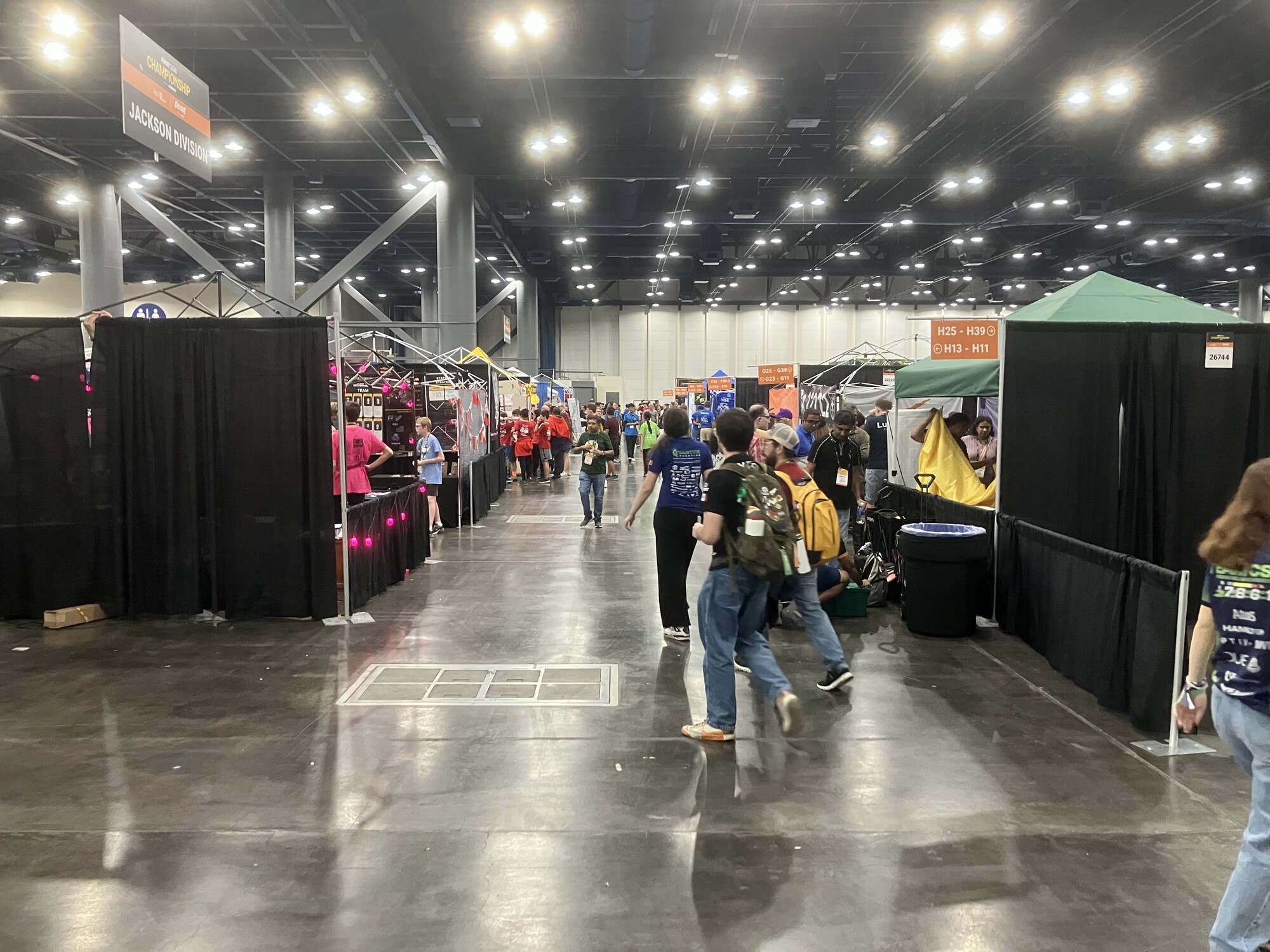 Team pit area inside the convention hall at FIRST Championship Houston 2026